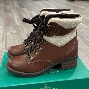 Eastland Women's Lace Up Brown Boots with Cream Accents